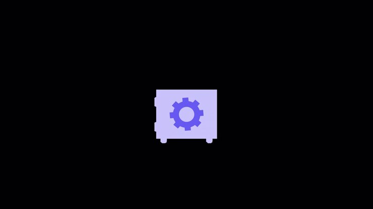 Animated Safe Icon with Rotating Gear on Black Background