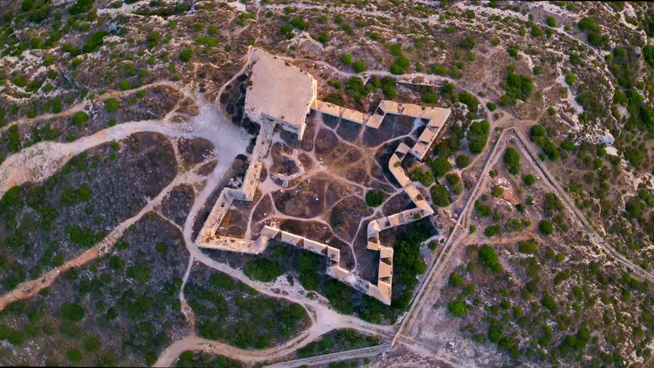 Birdseye, parallax footage of Fortino di Sant'Ignazio, Cagliari, Italy