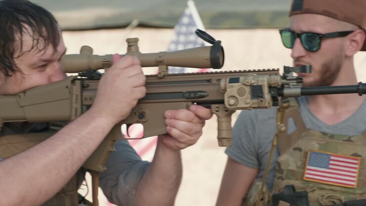 US Military Men Practicing Shooting