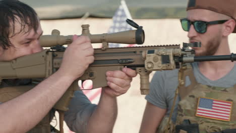us military men practicing shooting