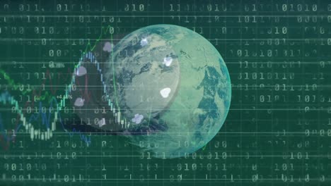 animación del procesamiento de datos financieros y globo sobre chip.