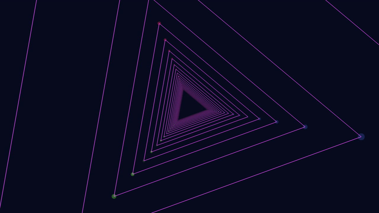 Abstract neon triangle tunnel animation background with glowing purple lines