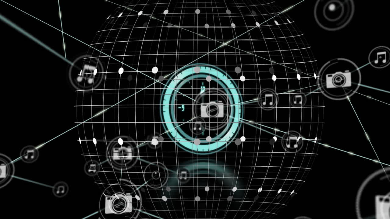 연결과 함께 전 세계에 걸쳐 데이터 처리의 애니메이션