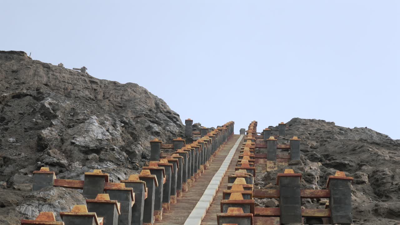 Mount Bromo hike path stairs toward active volcano crater caldera Java Indonesia nature