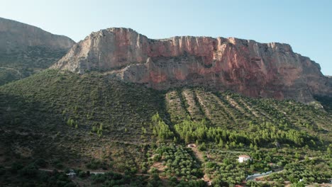 panoramic establish shot of rocky cliff mountain in leonidio greece, awaiting climbers to challenge routes