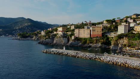 drone view over the italian sea in the beautiful town of camogli