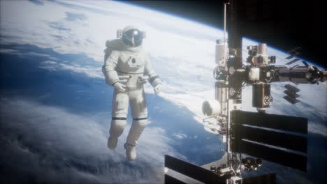 estación espacial internacional y astronauta en el espacio exterior sobre el planeta tierra