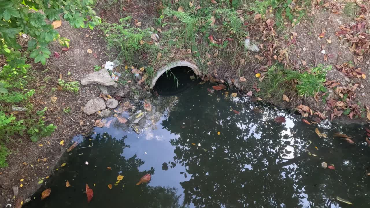 agua estancada en un canal de drenaje contaminado
