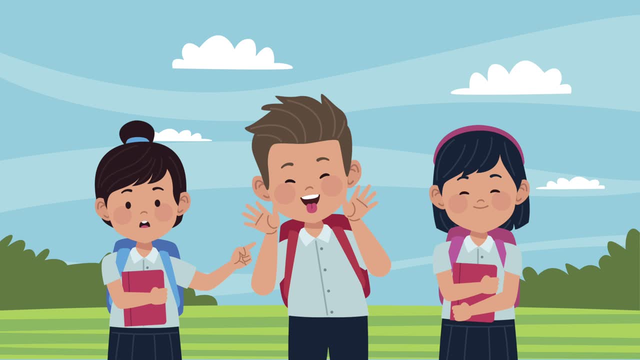 학생들과 아이들과 함께 학교 애니메이션으로 돌아갑니다.
