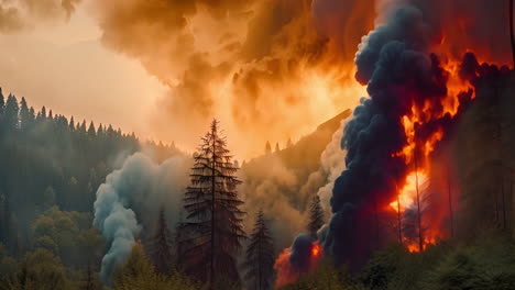 a massive mountain fire consuming the landscape