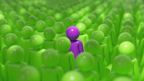 individuo púrpura en una multitud verde