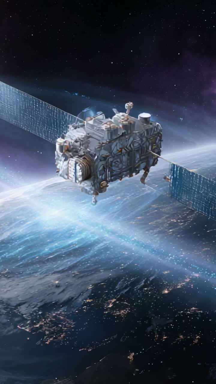 Stunning Satellite Orbiting Earth Captured in Breathtaking Cosmic Scene with Brilliant Light and Detail, Showcasing Advanced Technology in Space Exploration