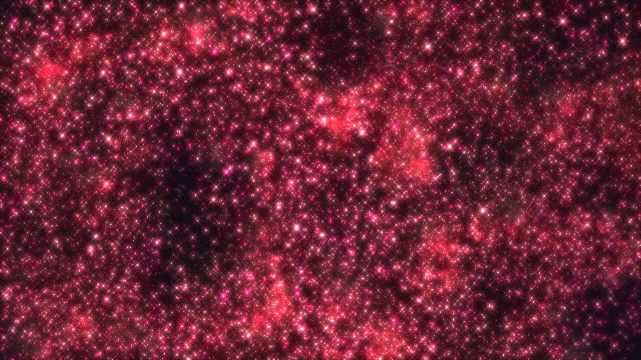 Red starry fields and fly glitters and particles in galaxy