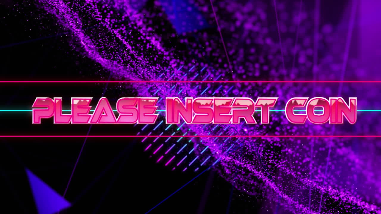 animación del efecto glitch por favor inserte el banner de texto de la moneda contra la onda digital púrpura.