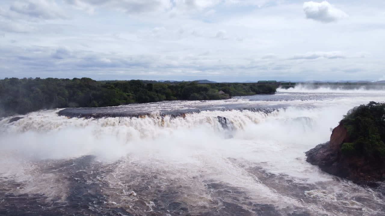 Panoramic View of a Mighty Waterfall in a Lush Landscape