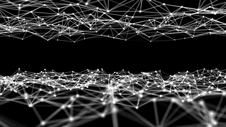 Linee e punti connessi. Visualizzazione di big data. Sfondo in loop.