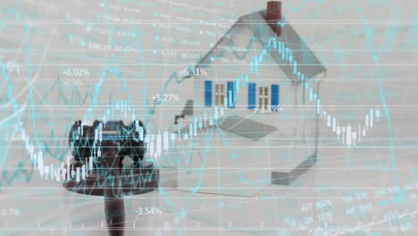 animation of house over stock market display in the background