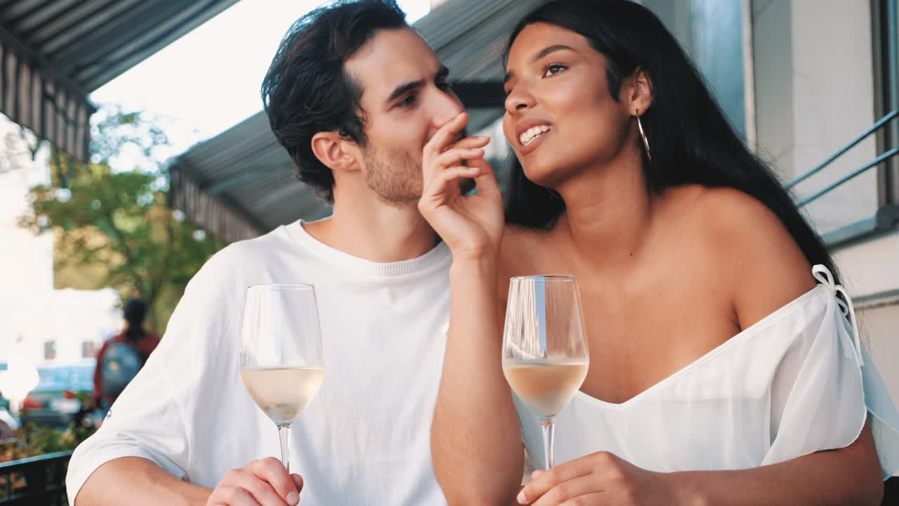 una pareja disfrutando del vino en un café.