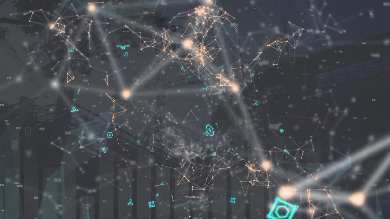Animation of network of connections over qr code scanner on statistical data processing