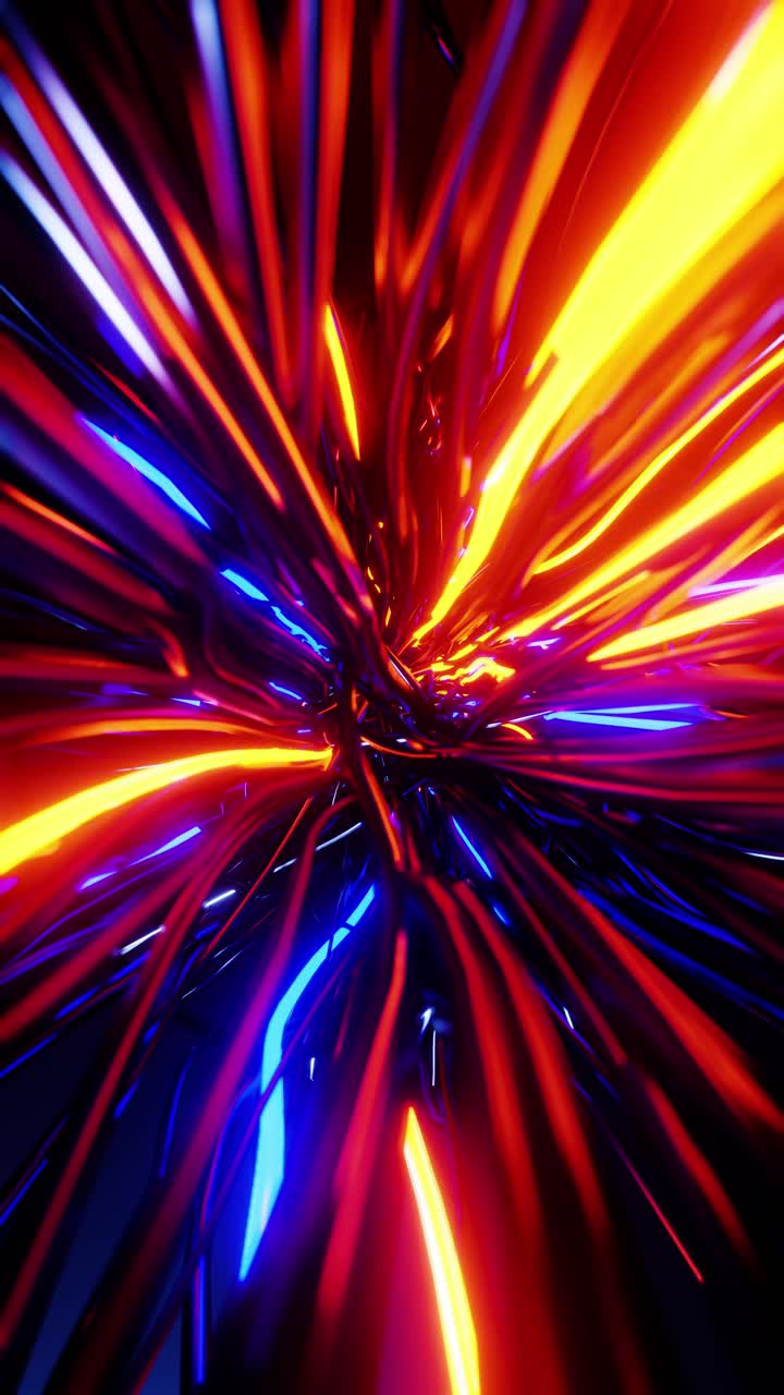 volando a través de una maraña de cables intermitentes. video en bucle vertical