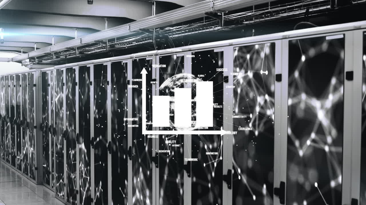 анимация сети соединений со статистикой через компьютерные серверы