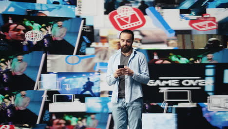 casual man texting on his phone and enjoying social media connection