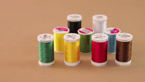 set of colored threads for sewing. panning