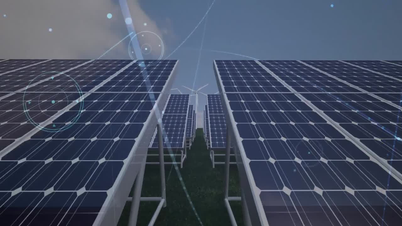 아이콘과 데이터 처리를 통해 도시 풍경에 대한 연결 네트워크의 애니메이션