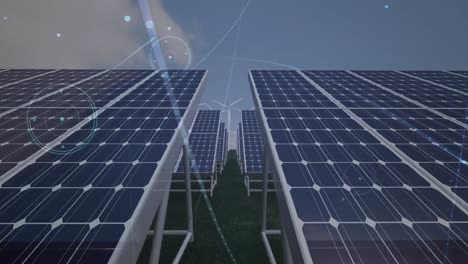animación de la red de conexiones con iconos y procesamiento de datos sobre el paisaje urbano