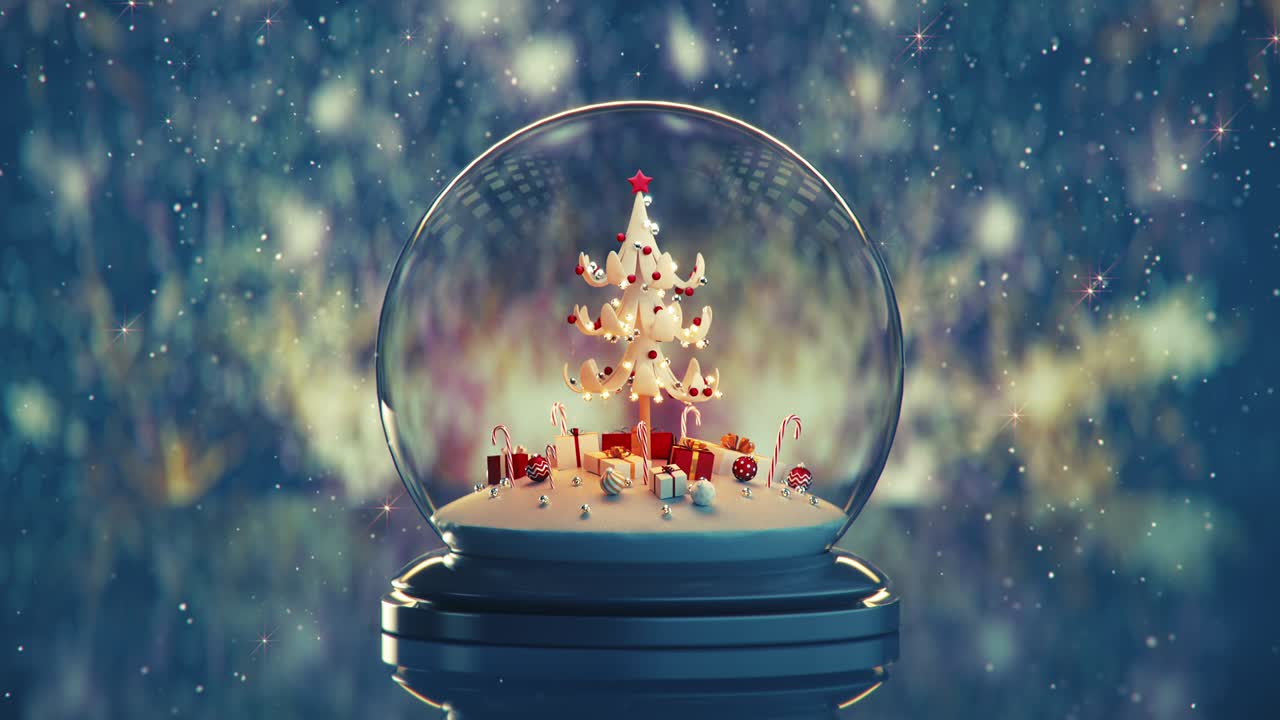 globo de nieve de navidad y fuegos artificiales bucle sin costuras animación de renderización 3d