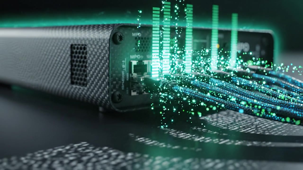 High-Tech Connectivity Hub Featuring MPO Technology: Cutting-Edge Network Interface with Stylish Cables for Enhanced Data Transmission and Efficient Performance.