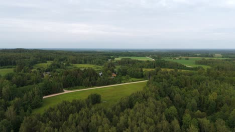 lush green forests stretch across the landscape beneath a soft, cloudy daylight sky