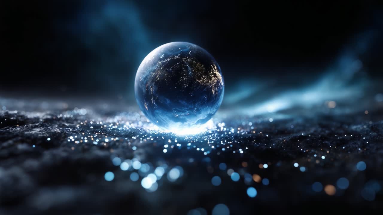 A Stunning Cosmic Scene Featuring a Glowing Earth Surrounded by Stars and Celestial Light in a Mysterious Space Environment of Infinite Beauty