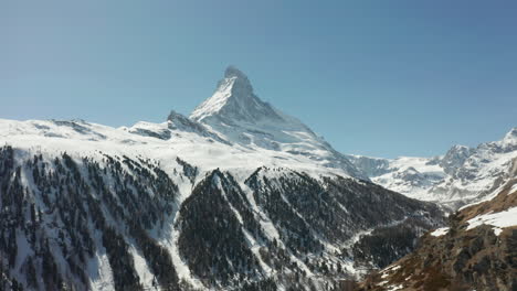 wide aerial of beautiful matterhorn in switzerland