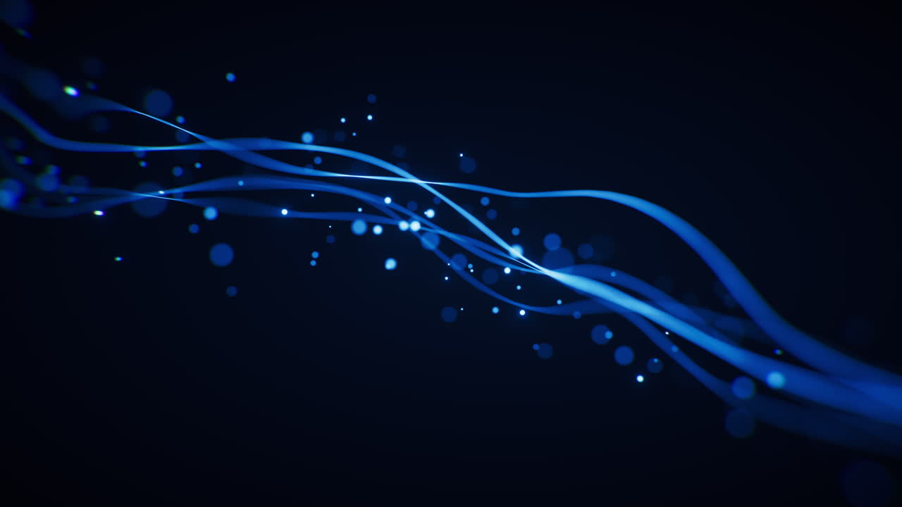 추상적인 반이는 파동선과 반이는 입자, 3d 렌더링