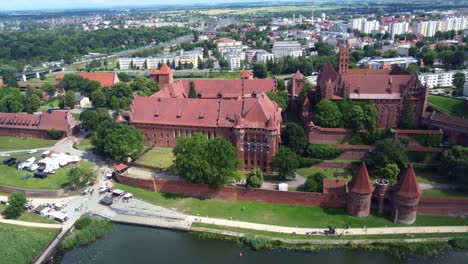 castle of the teutonic order in malbork, poland. aerial drone shot