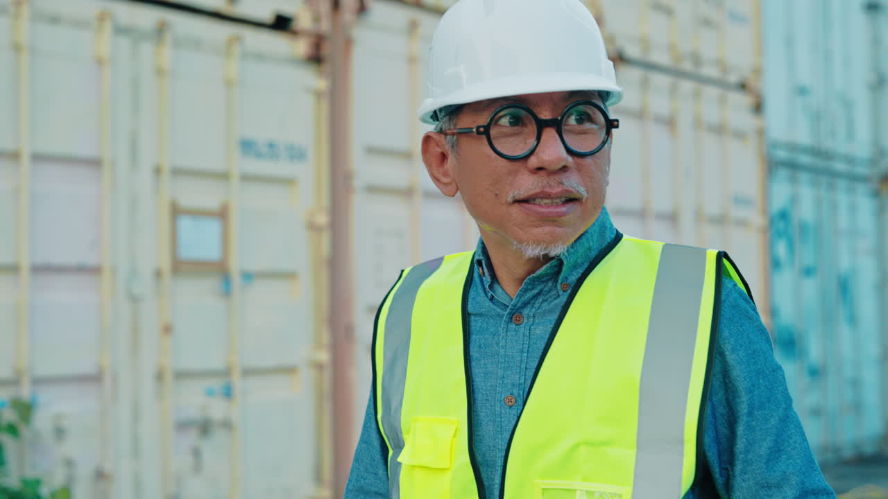 Engineer Inspecting Containers at Port