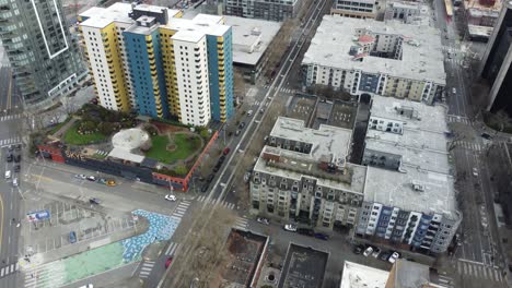 aerial street views and cityscape of downtown seattle, usa