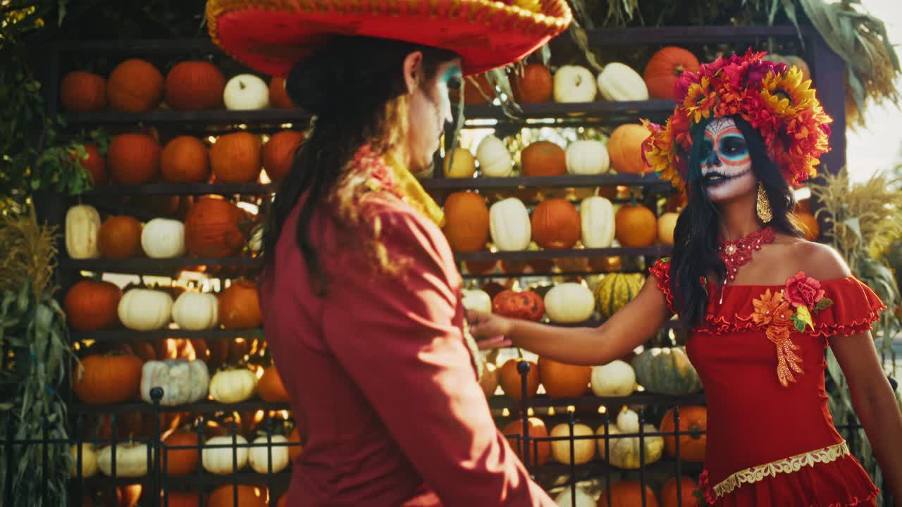 Couple in Day of the Dead Costumes at Pumpkin Patch