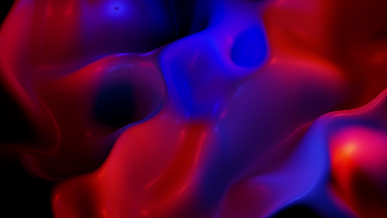 4k 3d renderizado azul rojo neón colores superficie ondulada fluido metálico movimiento de bucle de fondo. futurista iridescente holográfico movimiento de ondas circulares. efecto de interferencia en película delgada o ondas de metal líquido.