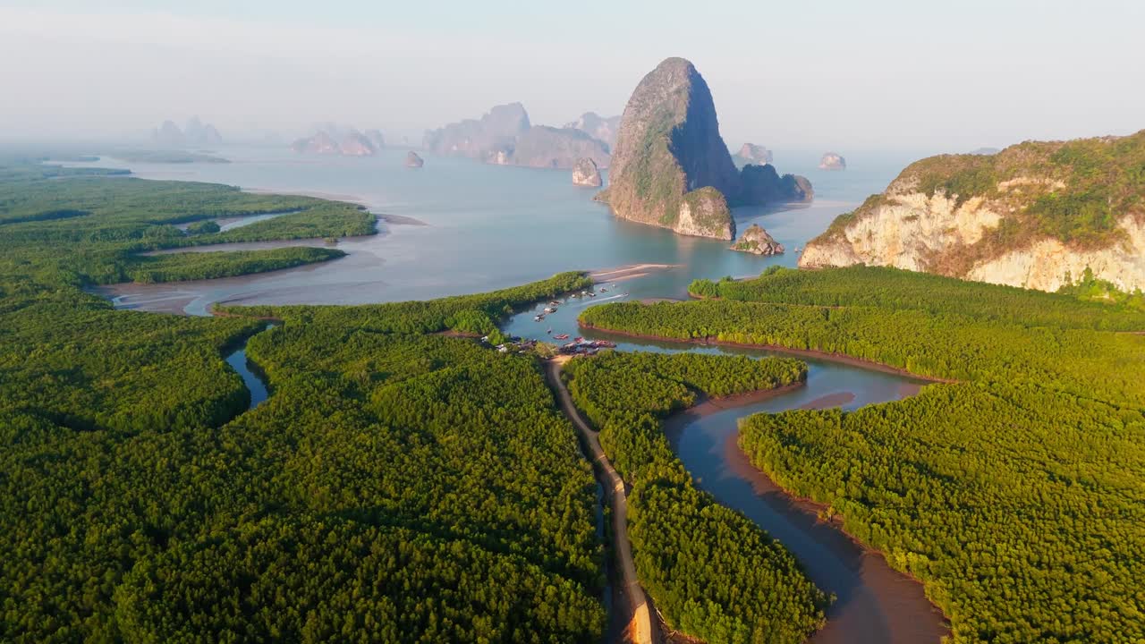 Aerial Ao Phang Nga National Park, Southern Thailand, drone above scenic landscape