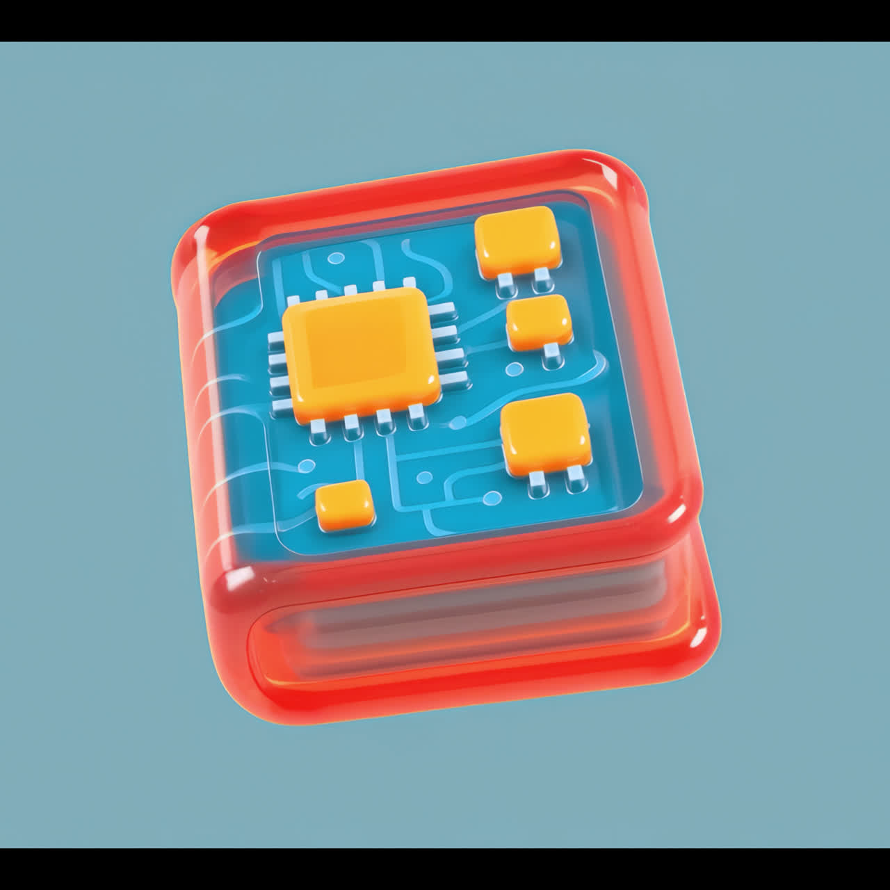 Animazione illustrazione microchip 3D colorato come risorsa isolata, video 4K trasparente, canale alfa