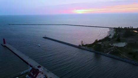 Muskegon-Lake-Channel.-Aerial-Still-with-boats-travelling