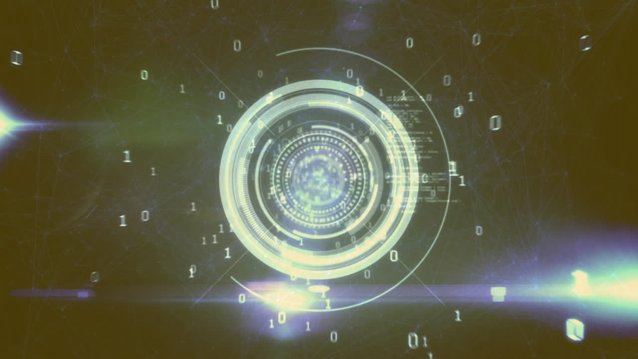 animación del alcance de la capa de quema girando sobre la codificación binaria y la red de conexiones