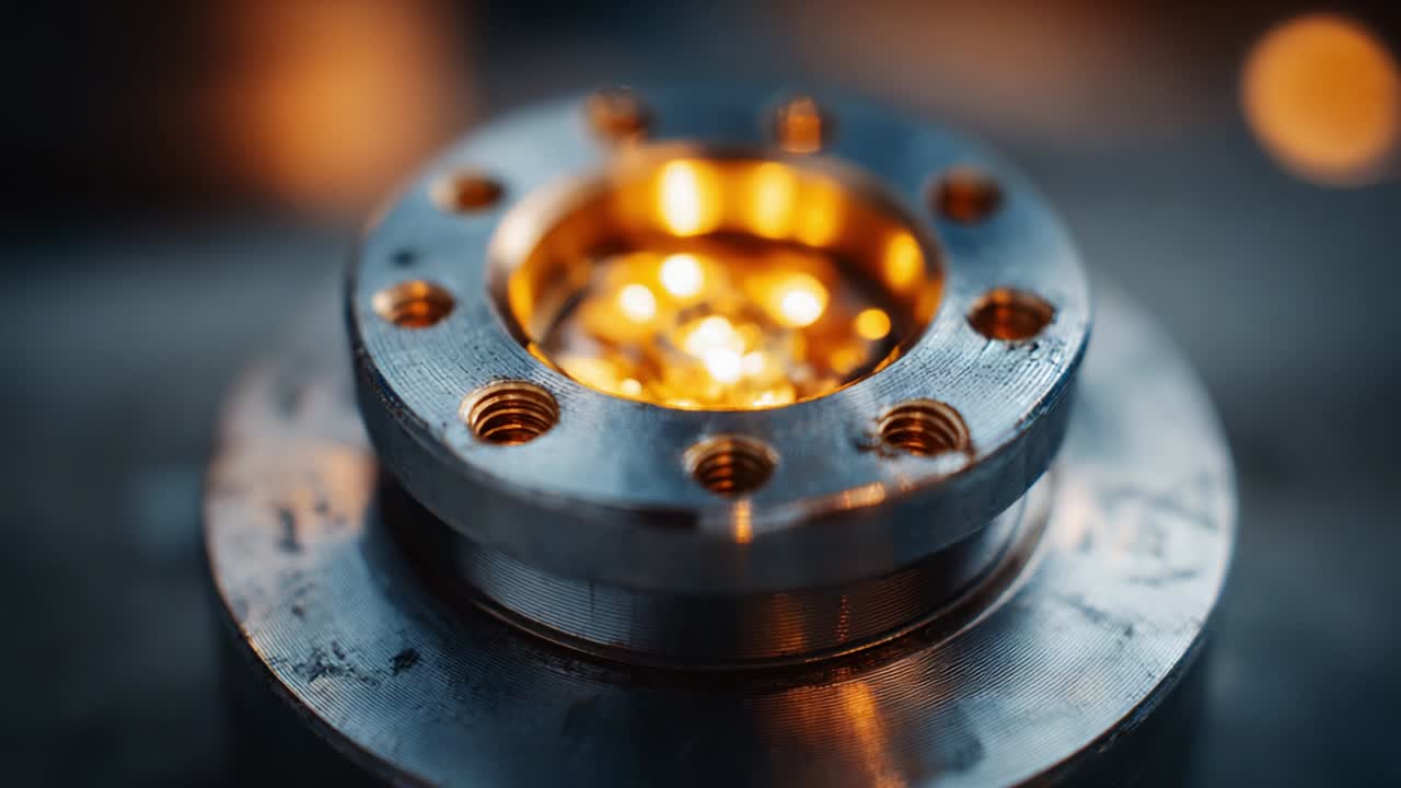 A Close-Up of a Metallic Component Showcasing Intricate Design, Shiny Surface, and Brilliantly Illumined Center, Perfectly Capturing the Essence of Precision Engineering and Craftsmanship