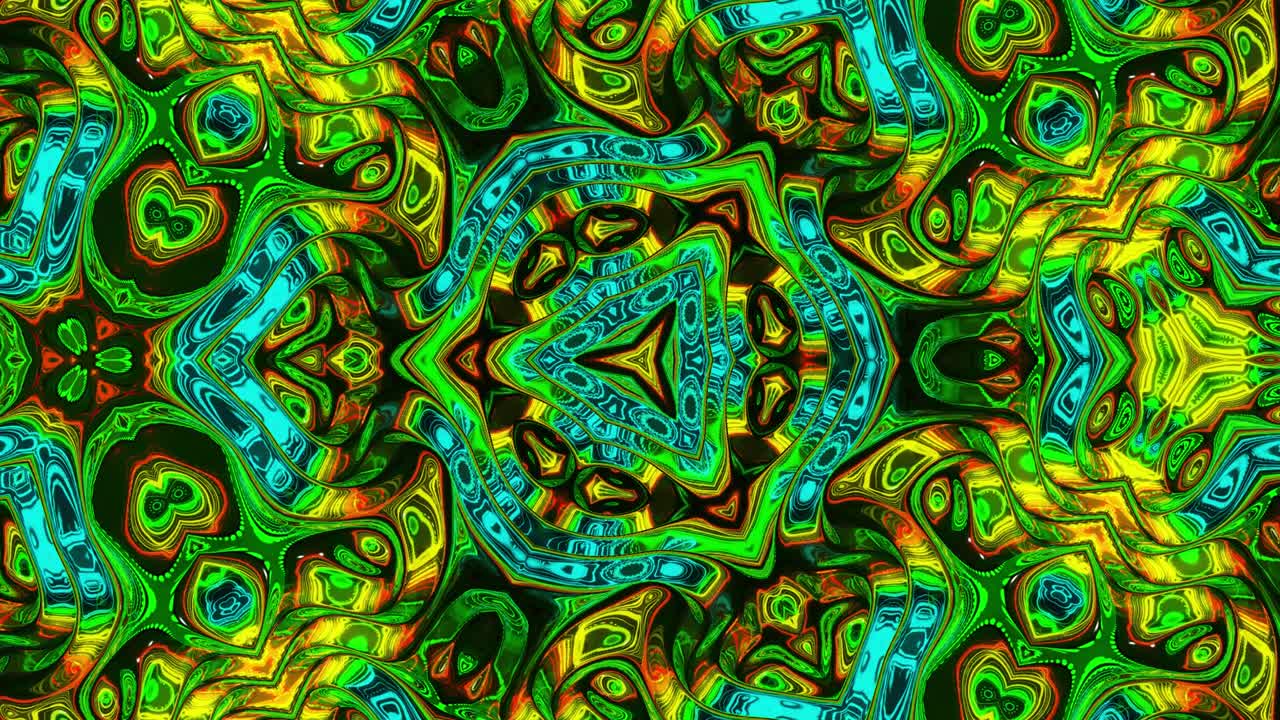 patrón simétrico iridescente líquido como el caleidoscopio con ondas. 3d elegante bucle abstracto bg, estructura ondulada de vidrio líquido brillante con hermosos colores de gradiente. 4k