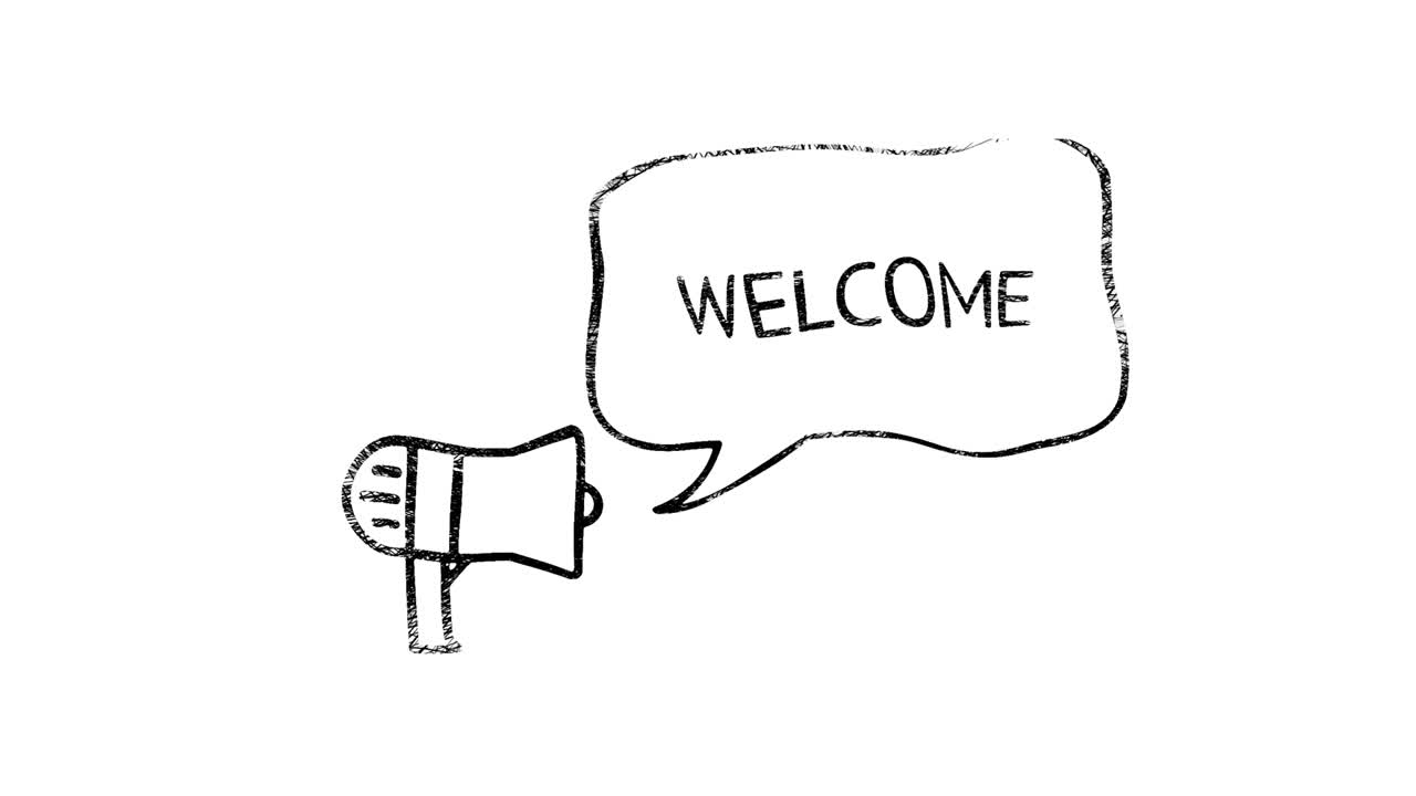 Megaphone with speech bubble Welcome text chroma key animation