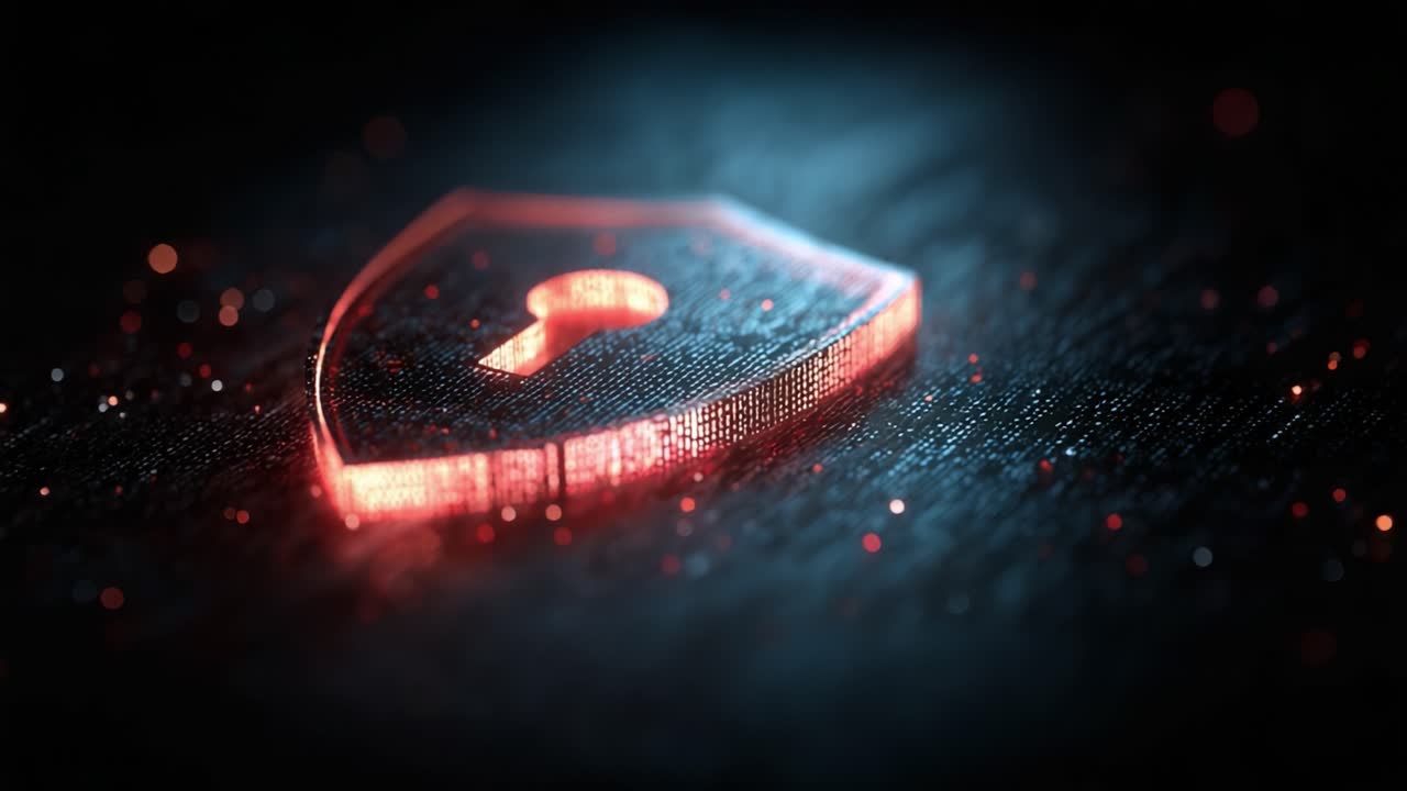 Digital Shield with Lock Symbol: A Visual Representation of Cyber Security and Data Protection in a High-Tech Environment