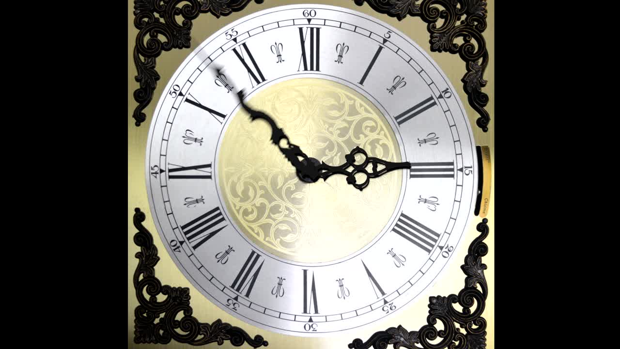 Clock face running forward at speed ornate grandfather time travel 4K