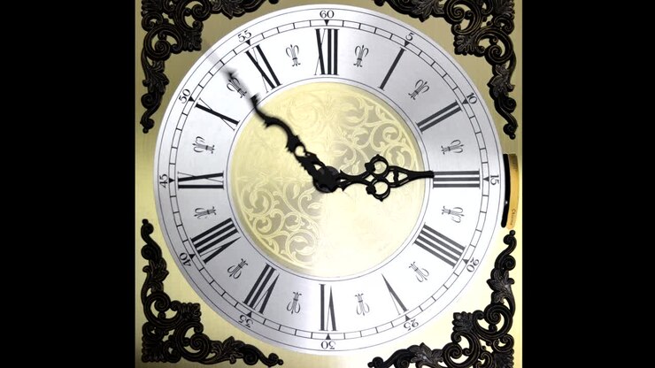 Clock face running forward at speed ornate grandfather time travel 4K